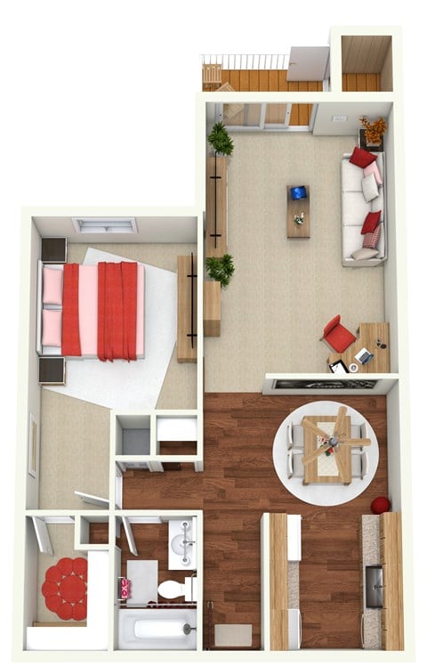 Floor plan for 1 bed, 1 bath, 700 sqft